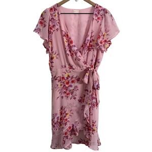 Altar’d State Pink Floral Faux Wrap Mini Dress Size Medium